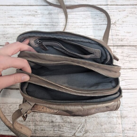 Liesbekind Taupe Leather Flap and Zipper Small Crossbody Sling Bag Purse - Picture 5 of 9